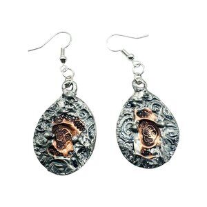 Artisan Mixed Metal Sugar Skull Earrings 925 Silver Hooks Silver Blend Metalwork